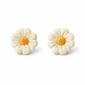 White‎ and yellow daisy flower earrings, made from polymer clay